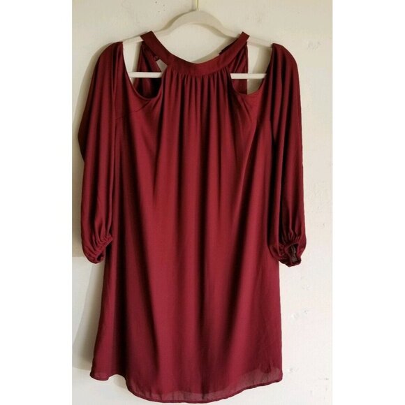 LUSH Burgundy Maroon Cold Shoulder Wrap Dress Size Small New - Picture 1 of 5